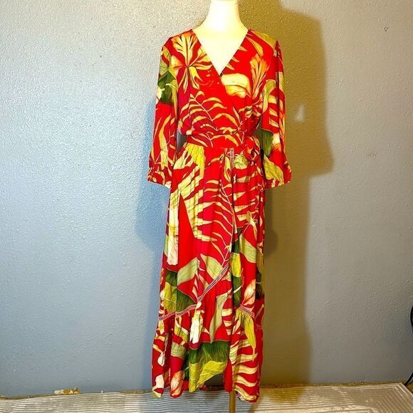powder Dresses & Skirts - Powder women’s tropical dark rose color wrap dress size S
